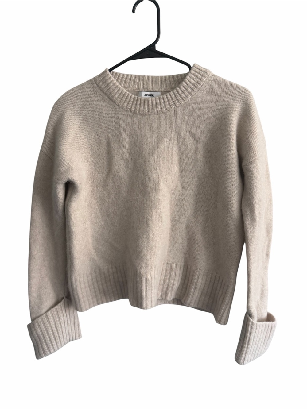 Jason Wu Oatmeal 100% Cashmere Cuffed Bell Sleeve Crewneck Sweater Minimalism